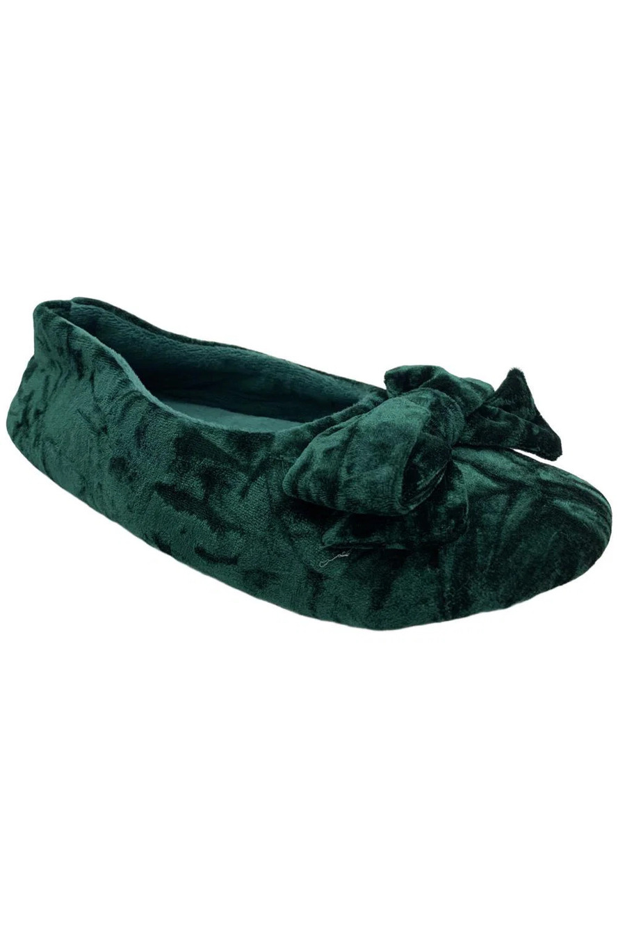 MUK LUKS Women's Crushed Velvet Ballerina Slipper Green - Medium
